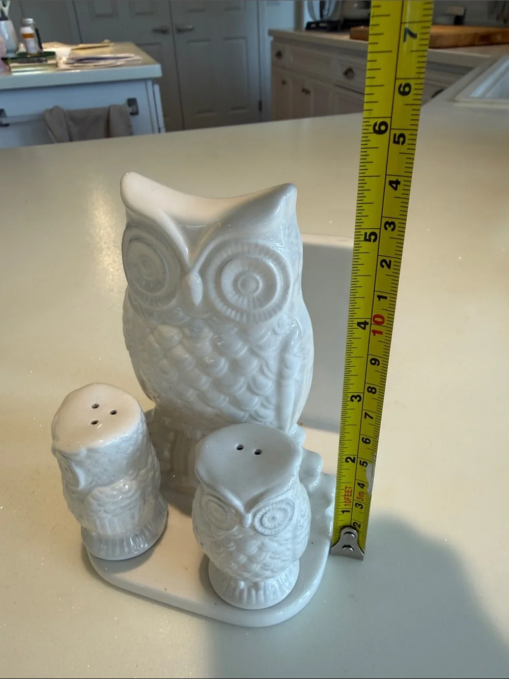 Vintage White Owl Salt and Pepper Set with Napkin Holder